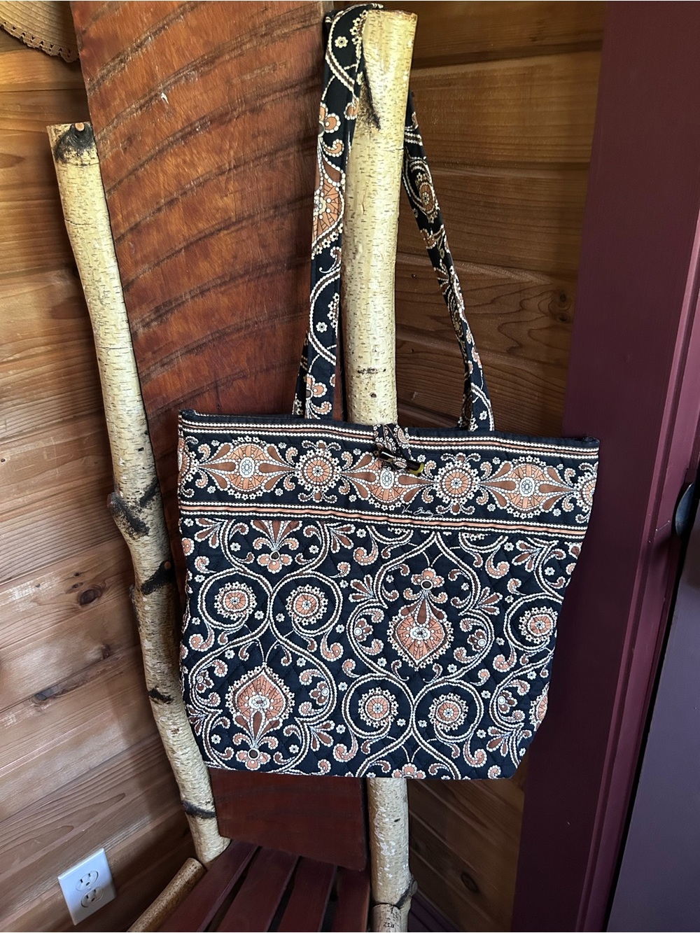 Vera Bradley Black and Tan Paisley-Style Tote